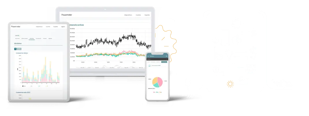 Visualiza tu consumo energetico Pantalla de aplicación Powermate mostrando graficos de consumo